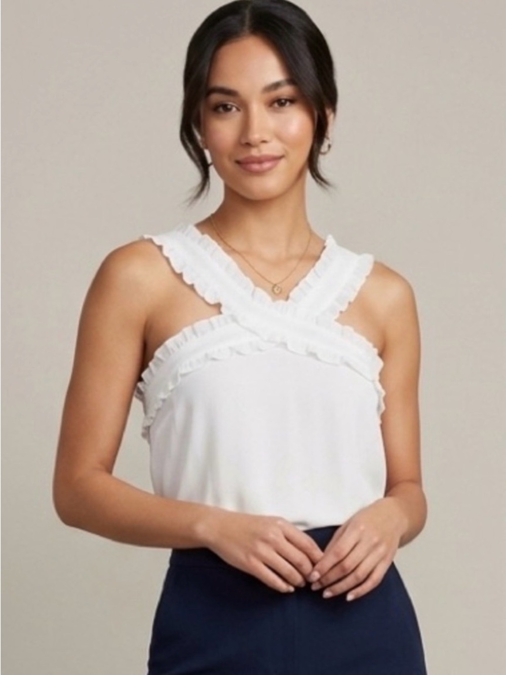 J Crew womens creamy white lightweight ruffled halter Poly Top Blouse Sz 8 M